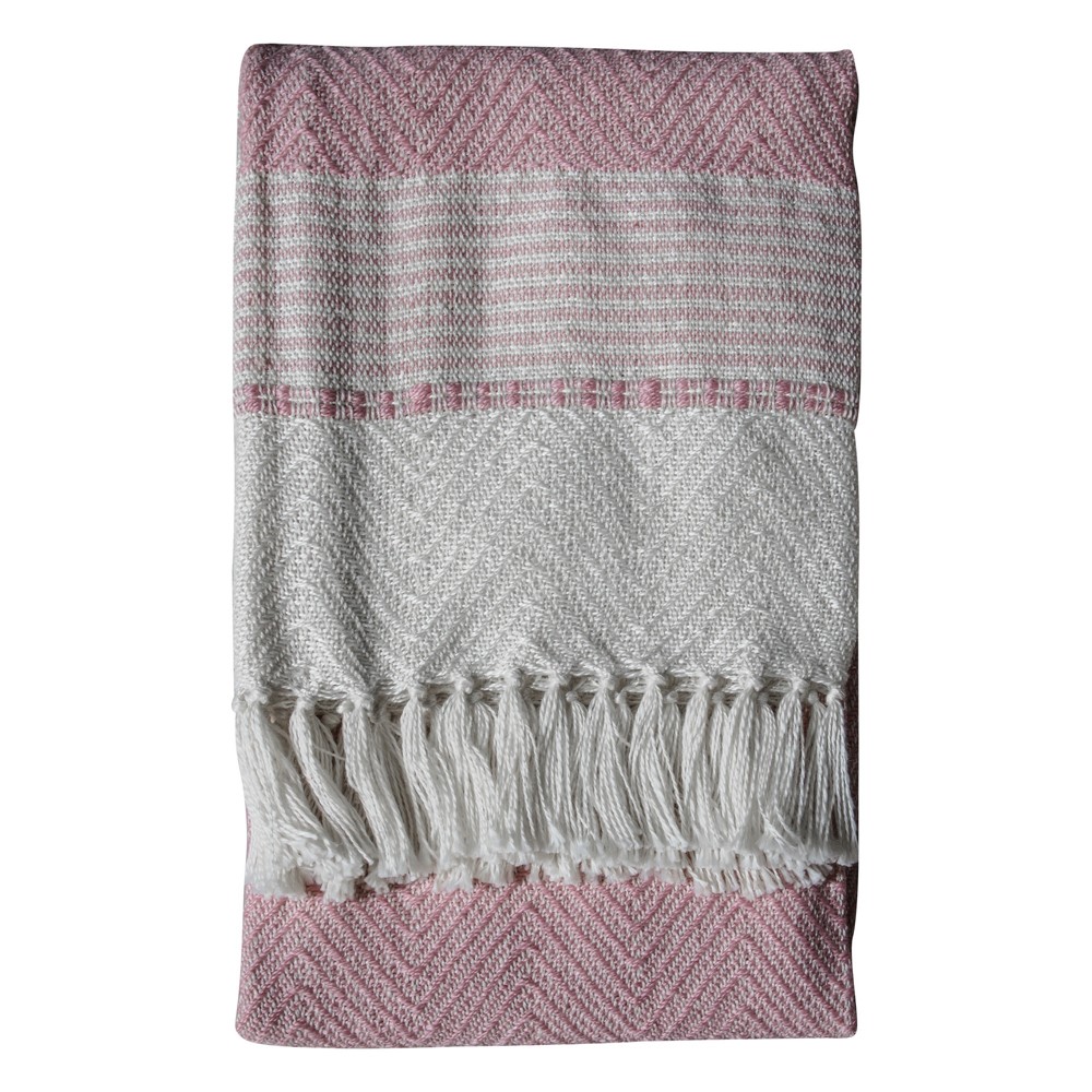 Mia Woven Chevron Tassel Textured Throw in Blush Pink